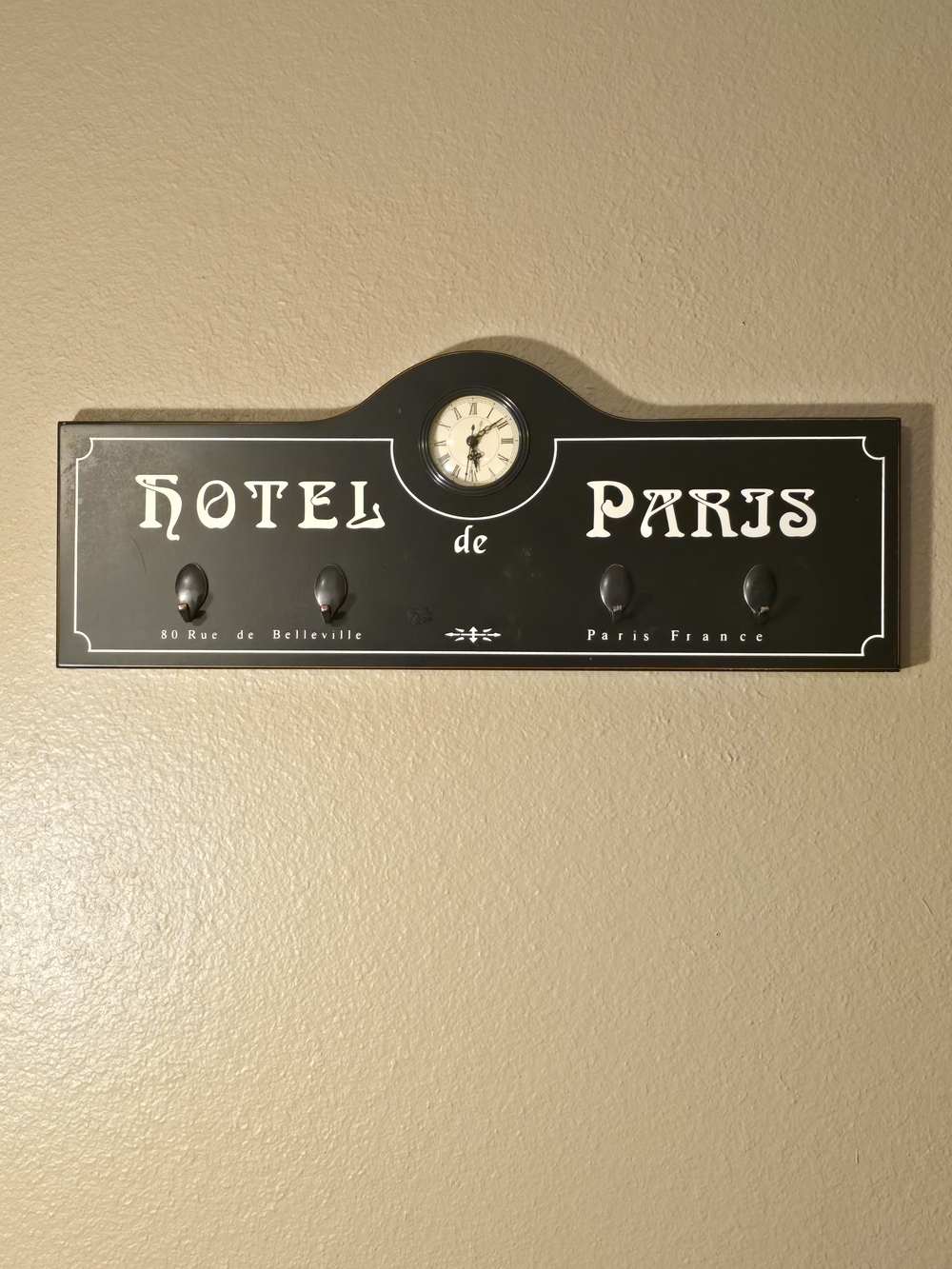 Hotel de Paris Black Wall Hook Rack with Clock #838